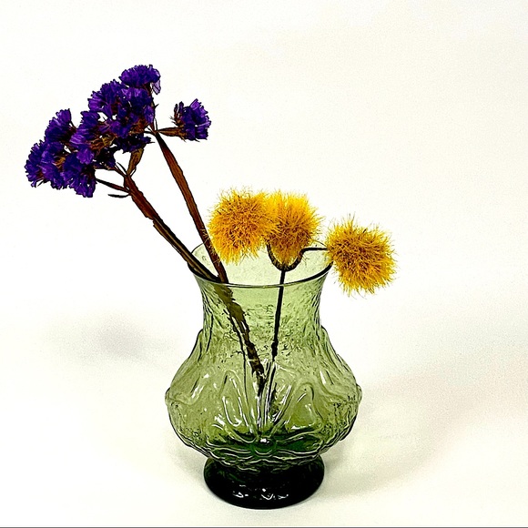 VINTAGE Anchor Hocking Daisy Rain Flower Avocado Green Vase - Picture 3 of 10